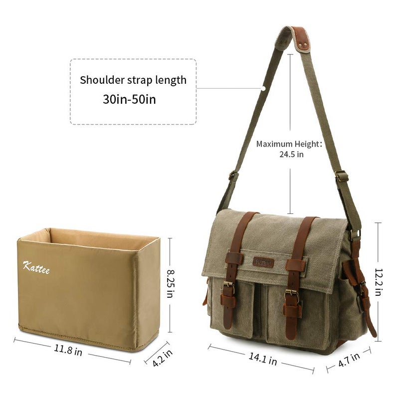 Kattee Leather Canvas Camera Bags for Men Vintage DSLR SLR Messenger Shoulder Bags - Image 3
